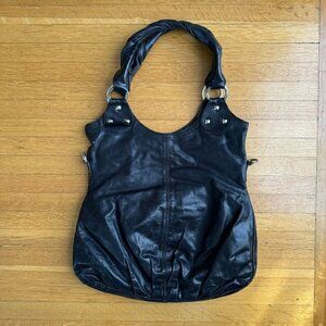 Nordstrom Made in Italy Black Genuine Leather Silver Hardware Tote Shoulder Bag